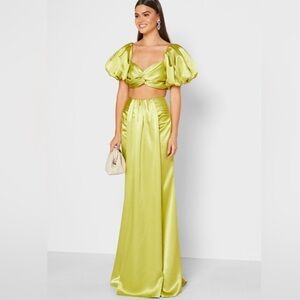 YAURA Lima Balloon Sleeve Crop Top and Matching High Rise Midi Skirt Set 10